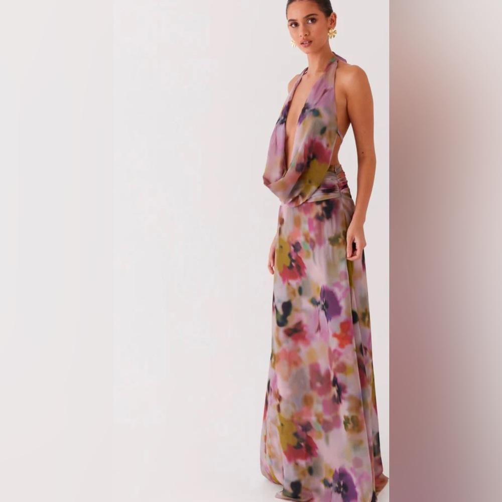 Lowcut cowl neck dress with open back